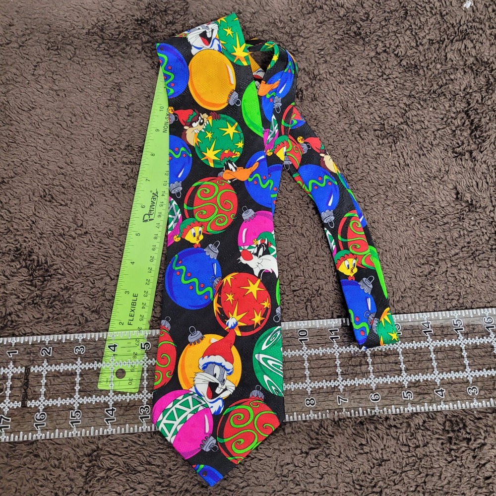 Vintage 1995 Looney Tunes Mania Christmas Silk Tie Bugs Daffy Taz Sylvester